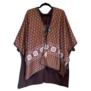 Boho 2-in-1 Reversible Women's Shawl Poncho Kimono Ethnic Paisley Print One Size